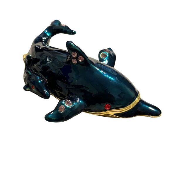 Ocean Marine Dolphin Mom and Baby Jeweled Enameled Trinket Box - Picture 3 of 8